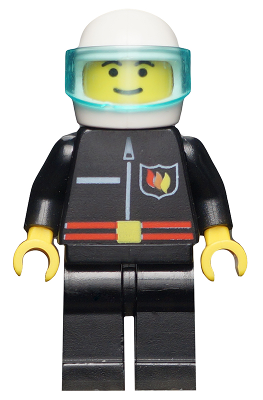 Fire - Flame Badge and Straight Line, Black Legs, White Helmet, Trans-Light Blue Visor (firec010)