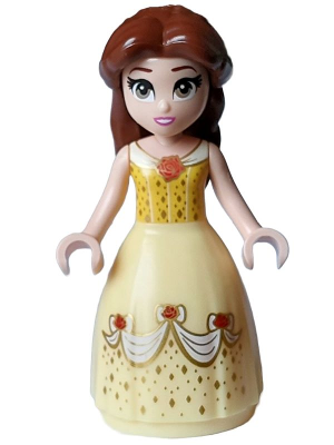Belle - Dress with Red Roses, no Sleeves, Dark Pink Lips, Open Mouth, Long Eyelashes (dp174)