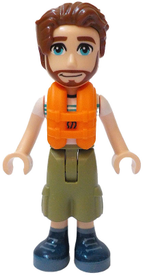 Friends Jonathan - White T-Shirt with Tent, Olive Green Cropped Trousers, Dark Blue Shoes, Orange Life Jacket (frnd0755)