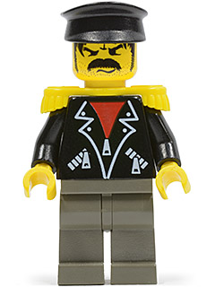 Time Twisters - Black Leather Jacket with Zippered Pockets over Red Shirt, Yellow Epaulettes (tim001)