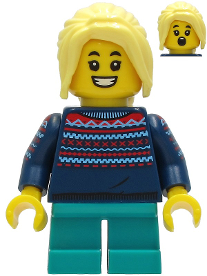 Girl - Dark Blue Knit Sweater, Dark Turquoise Short Legs, Bright Light Yellow Hair (BAM) (hol238)