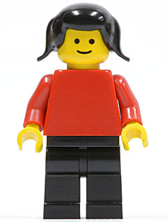 Plain Red Torso with Red Arms, Black Legs, Black Pigtails Hair (pln112)
