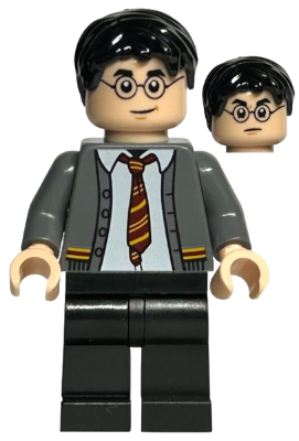 Harry Potter - Dark Bluish Gray Gryffindor Cardigan Sweater Open over Shirt without Wrinkles, Black Legs (hp396)