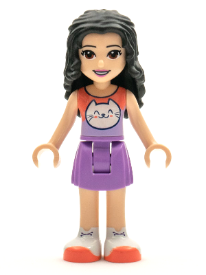 Friends Emma - Medium Lavender Skirt, Coral and Lavender Top with Cat Head (frnd0427)