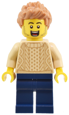 Adult - Male, Tan Knit Cable Sweater, Dark Blue Legs, Medium Nougat Spiked Hair (twn503)