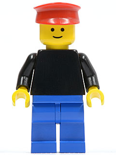 Plain Black Torso with Black Arms, Blue Legs, Red Hat (pln046)