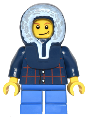 Plaid Button Shirt, Blue Short Legs, Dark Blue Hood, Lopsided Smile with Dimple (twn125)