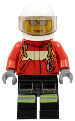 Fire - Pilot Male, Red Fire Suit with Carabiner, Reflective Stripes on Black Legs, White Helmet, Silver Sunglasses (cty0349)