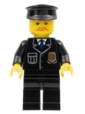 Police - City Suit with Blue Tie and Badge, Black Legs, Brown Moustache, Black Hat (cty0153)