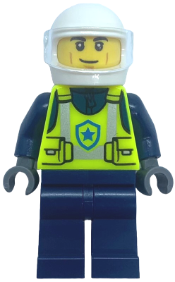 Police - City Officer Male, Neon Yellow Safety Vest, Dark Blue Legs, White Helmet, Trans-Clear Visor (cty1730)