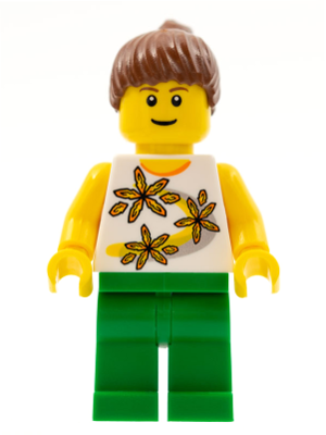 Yellow Flowers - Reddish Brown Ponytail Hair, Green Legs (twn064)