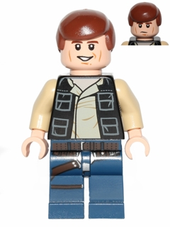 Han Solo - Black Vest with Pockets over Tan Shirt with Dark Tan Creases, Dark Blue Legs with Belts, Smooth Hair (sw0539)