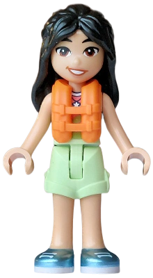 Friends Liann - Lime, Coral and Medium Azure Tank Top, Yellowish Green Shorts Folded Hem, Metallic Light Blue Shoes, Orange Life Jacket, Bright Pink Flower (frnd0885)