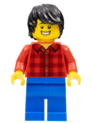 Dragon Boat Race Spectator - Male, Red Plaid Flannel Shirt, Blue Legs, Black Tousled Hair (hol158)