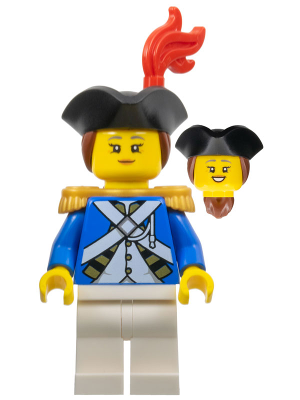 Imperial Soldier IV - Officer, Female, Black Tricorne, Reddish Brown Hair, Red Plume, Pearl Gold Epaulettes (pi194)