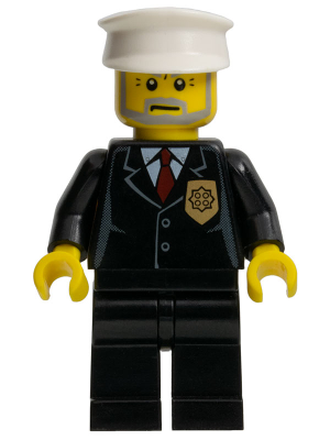 Police - City Suit with Red Tie and Badge, Black Legs, White Hat (cty0012)