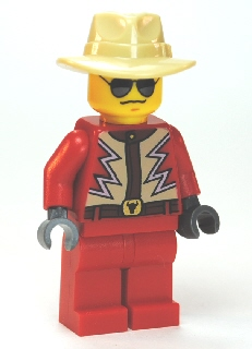 Red Jacket with Tan and White Zigzag Pattern, Red Legs, Tan Fedora, Black and Silver Sunglasses (twn183)