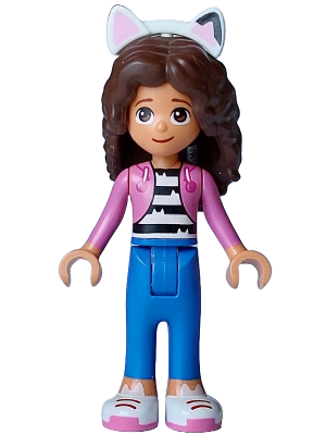 Gabby - Dark Pink Jacket over Black and White Striped Shirt, Blue Trousers, Dark Brown Hair with Internal Supports (gdh010)