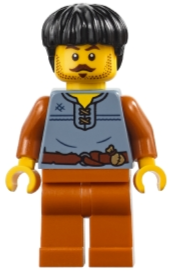 Medieval Seaside Market Wine Seller - Male, Sand Blue Vest, Dark Orange Legs, Black Hair (bdp183)