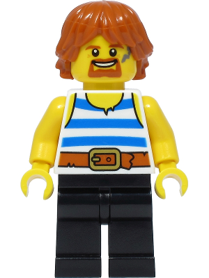 Blacksmith - White Tank Top with Blue Stripes, Black Legs, Dark Orange Hair (cas556)