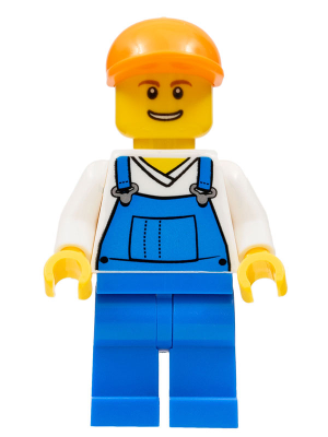 Overalls Blue over V-Neck Shirt, Blue Legs, Orange Short Bill Cap (twn153)