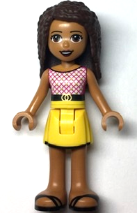 Friends Andrea - Yellow Skirt with Black Hem, Magenta and White Top with Belt (frnd0517)