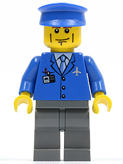 Airport - Blue 3 Button Jacket & Tie, Blue Hat, Dark Bluish Gray Legs, Vertical Cheek Lines (air039)