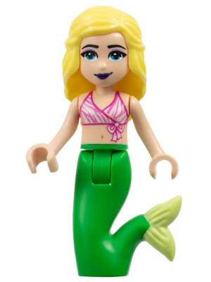 Friends Chloe - Dark Pink and White Swimsuit Top, Bright Green Mermaid Hips and Tail (frnd0335)