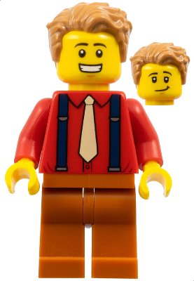 Male, Medium Nougat Hair, Red Shirt, Tan Tie, Dark Blue Suspenders, Dark Orange Legs (twn386)