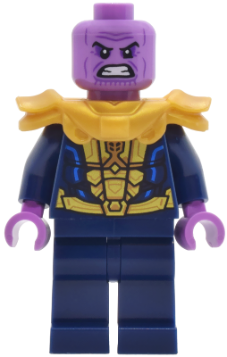 Thanos - Minifigure, Dark Blue and Gold Outfit, Dark Blue Arms, Medium Lavender Hands, Shoulder Armor (sh1044)