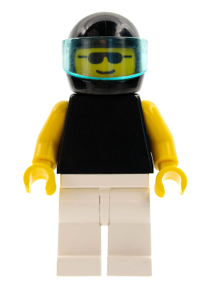 Plain Black Torso with Yellow Arms, White Legs, Sunglasses, Black Helmet, Trans-Light Blue Visor (pln080)