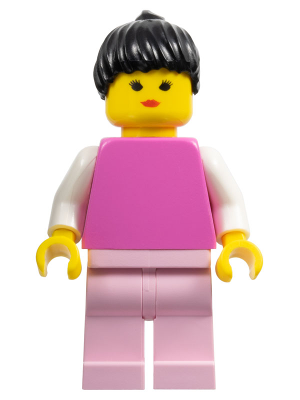 Plain Dark Pink Torso with White Arms, Pink Legs, Black Ponytail Hair (fre003)