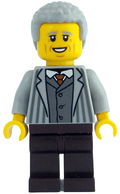 Man - Light Bluish Gray Jacket with Pinstripes, Dark Brown Legs, Light Bluish Gray Coiled Hair (idea205)