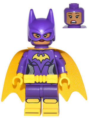 Batgirl - Minifigure, Dark Purple Suit, Yellow Cape, Smirk / Surprised (dim044)