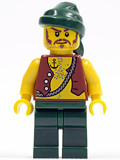Pirate Vest and Anchor Tattoo, Dark Green Legs, Dark Green Bandana, Brown Moustache (pi095)