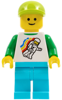 Classic Space Minifigure Floating Pattern, Medium Azure Legs, Lime Short Bill Cap, Standard Grin (twn304)