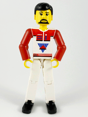 Technic Figure White Legs, White Top with Red Vest, Red Arms, Black Hair (4105222) (tech036)