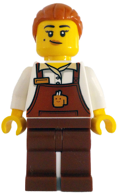 Barista - Female, Reddish Brown Apron with Cup and Name Tag, Reddish Brown Legs, Dark Orange Hair (cty1785)
