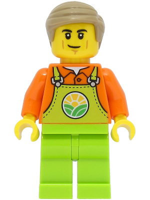 Train Worker - Male, Orange Shirt, Lime Overalls, Dark Tan Hair (cty1466)