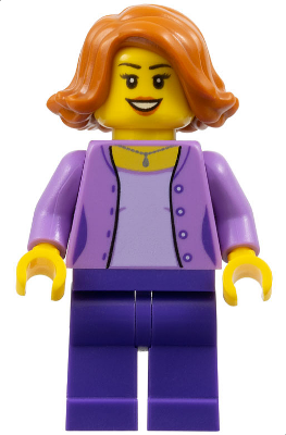 Mom - Medium Lavender Jacket over Lavender Shirt, Dark Purple Legs, Dark Orange Female Hair Short Swept Sideways (twn299)