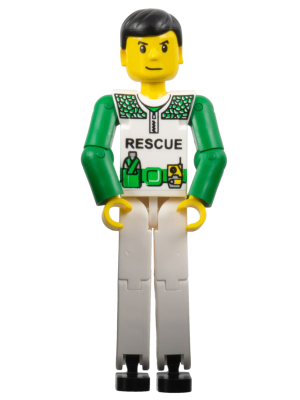Technic Figure White Legs, White Torso with Black 'RESCUE' and Green Belt, Green Arms - Without Sticker (4119049) (tech022)
