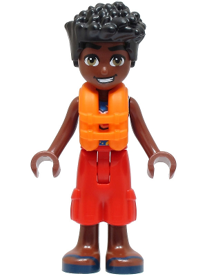 Friends Zac - Blue Shirt with Red Symbols and Yellow Splotches, Red Trousers, Dark Blue Sandals, Orange Life Jacket (frnd0659)