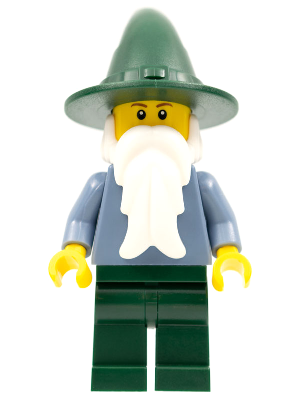 Wizard - Sand Blue with Dark Green Legs and Hat, Reddish Brown Eyebrows (cas483b)