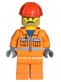 Construction Worker - Orange Zipper, Safety Stripes, Orange Arms, Orange Legs, Red Construction Helmet, Moustache and Stubble (cty0010)