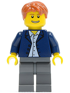 Dark Blue Jacket, Light Blue Shirt, Dark Bluish Gray Legs, Dark Orange Male Hair (twn136)