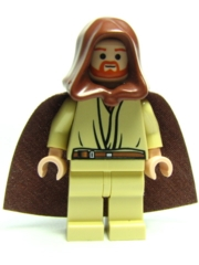 Qui-Gon Jinn - Light Nougat Head, Brown Hood and Cape (sw0172)