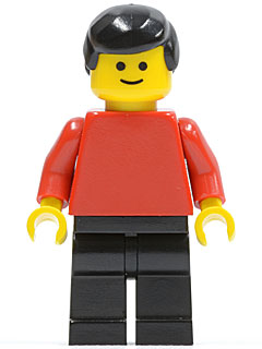 Plain Red Torso with Red Arms, Black Legs, Black Male Hair (pln002)