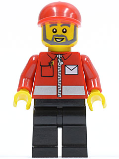 Post Office White Envelope and Stripe, Black Legs, Red Short Bill Cap, Gray Beard (post008)