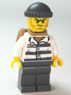 Police - Jail Prisoner 86753 Prison Stripes, Dark Bluish Gray Knit Cap, Backpack, Scowl (cty0480)