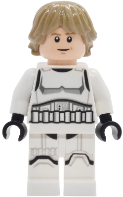 Luke Skywalker - Stormtrooper Outfit, Printed Legs, Dark Tan Hair, Smile with Crease / Frown (sw1460)